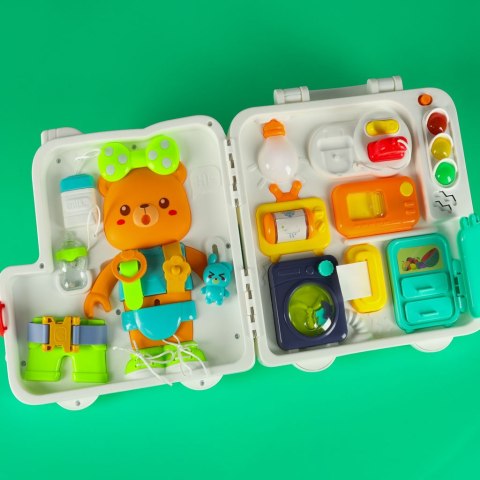 Tablica manipulacyjna dla dzieci, sensoryczna, składana walizka wiek 18m+