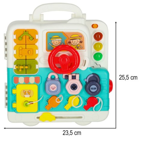 Tablica manipulacyjna dla dzieci, sensoryczna, składana walizka wiek 18m+