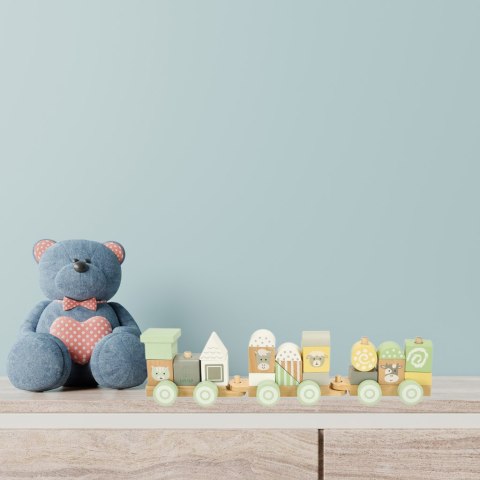 Kolejka ciuchcia drewniana dla dziecka, klocki drewniane Lulilo wiek 3+