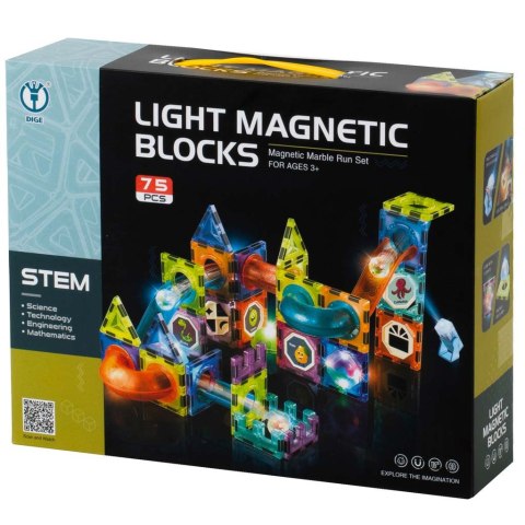 Klocki magnetyczne konstrukcyjne tor kulkowy świecący - zestaw 75 el., 3+