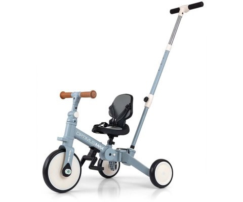 Rowerek biegowy trójkołowy z rączką 5w1 Milly Mally Optimus Niebieski 12M+