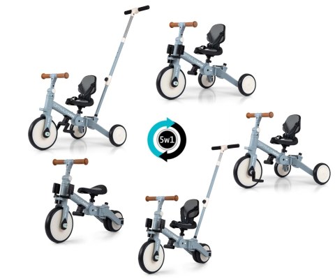 Rowerek biegowy trójkołowy z rączką 5w1 Milly Mally Optimus Niebieski 12M+