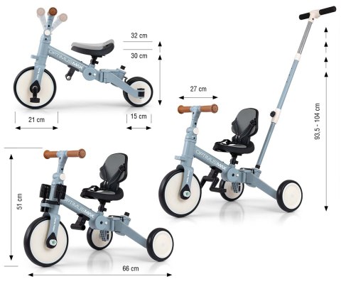 Rowerek biegowy trójkołowy z rączką 5w1 Milly Mally Optimus Niebieski 12M+