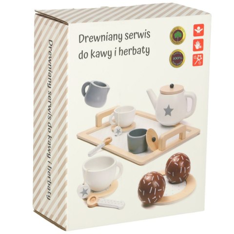Zestaw kuchenny dla dzieci - serwis kawowy drewniany z tacką filiżanką 3+