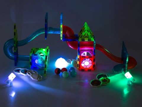 Klocki magnetyczne konstrukcyjne tor kulkowy świecący - zestaw 75 el., 3+