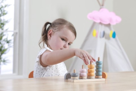 Piramidka drewniana dla dzieci z kółek do układania, zwierzątka Viga, 2+