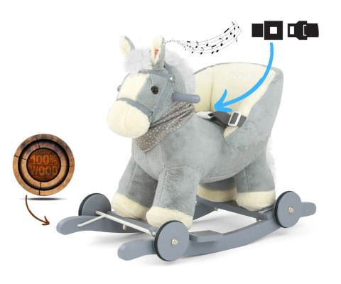 Konik na biegunach dla dziecka z oparciem Milly Mally Polly Gray wiek 12m+