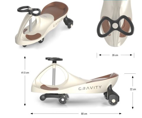 Jeździk Grawitacyjny dla dziecka, kółka LED, Beżowy, Milly Mally, wiek 3+