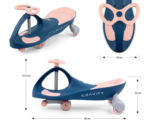 Jeździk Grawitacyjny dla dziecka, kółka LED, Różowy, Milly Mally, wiek 3+