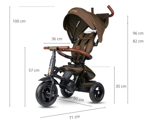 Qplay Rowerek Trójkołowy Rito Deluxe Rubber Brown wiek 10m+
