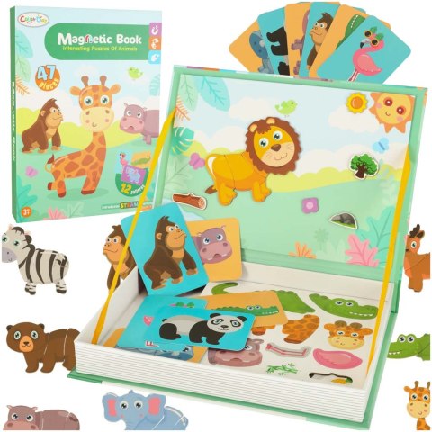 Książeczka magnetyczna edukacyjna układanka puzzle z magnesem Safari, 3+