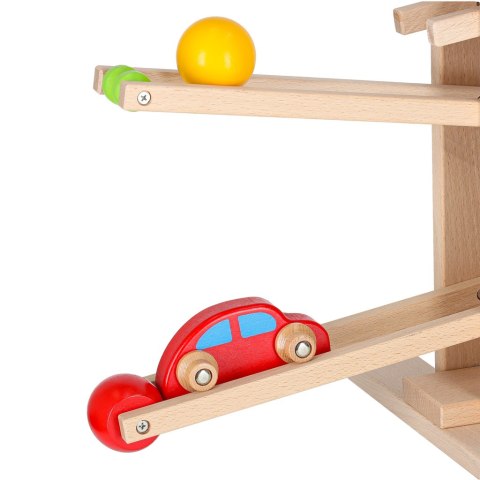 Tor kulkowy drewniany kulodrom Montessori duży, 4 kule + samochodzik, 18m+