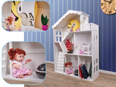Regał dziecięcy na zabawki, książki + domek dla lalek pluszaków 2w1 LULILO