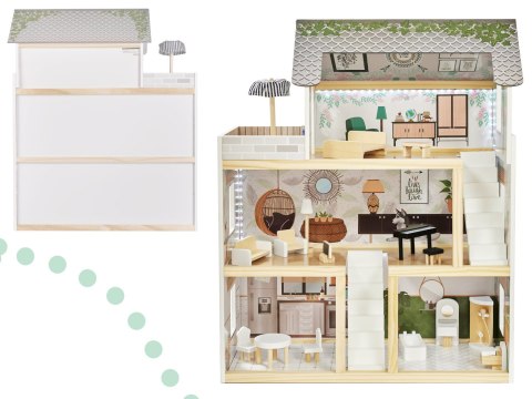 Drewniany Domek dla lalek z mebelkami, składany, LULILO FLORO wiek: 3+