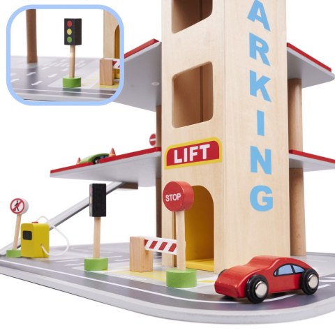 Parking drewniany dla dzieci z windą, garaż dla autek piętrowy LULILO 3+