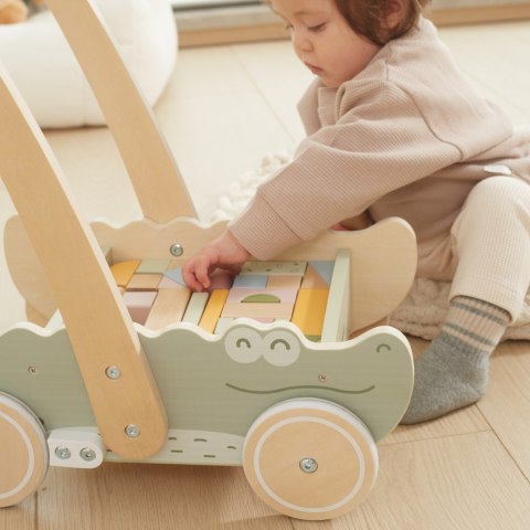 Drewniany pchacz do nauki chodzenia, chodzik dla dzieci + wózek, Viga, 12m+