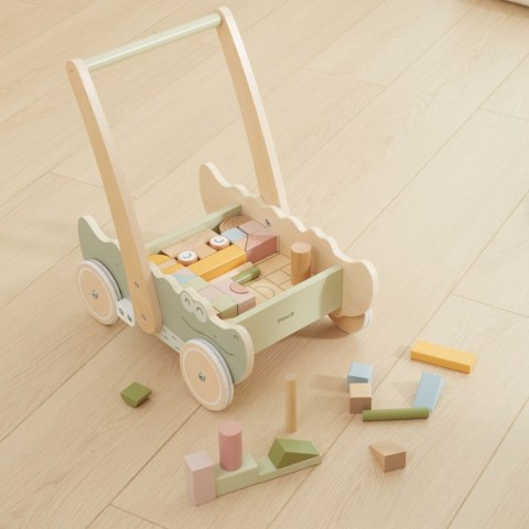 Drewniany pchacz do nauki chodzenia, chodzik dla dzieci + wózek, Viga, 12m+