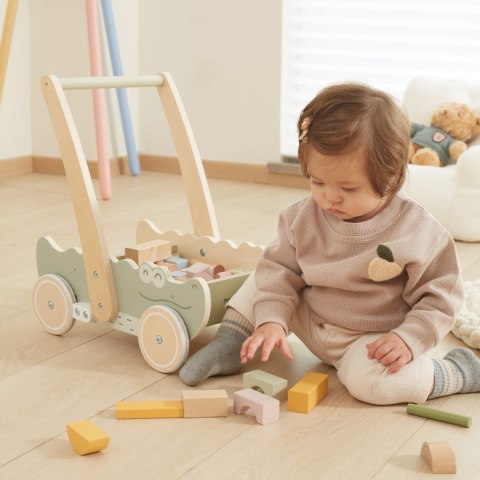 Drewniany pchacz do nauki chodzenia, chodzik dla dzieci + wózek, Viga, 12m+