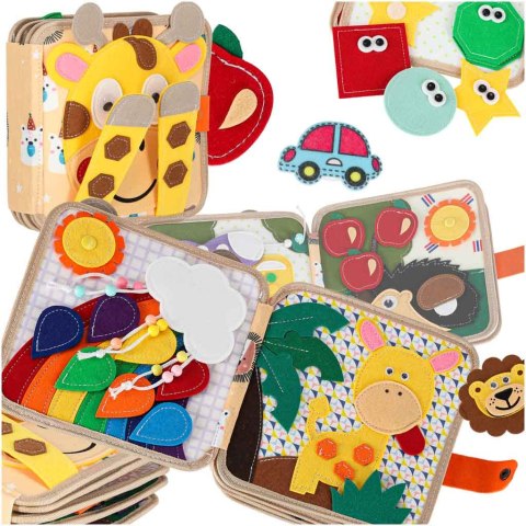 Książeczka sensoryczna edukacyjna z filcu dla dzieci Żyrafa wiek 3+
