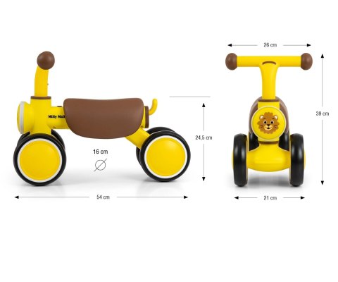 Pojazd jeździk dla rocznego dziecka, York żółty, lekki, Milly Mally 12m+