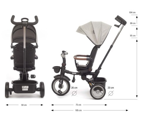 Rowerek trójkołowy Twinkle z rączką i daszkiem 3w1 – dla dziecka 12M+ Milly Mally