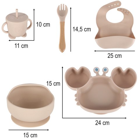 Silikonowy zestaw do karmienia dla dzieci niemowląt 9 el. Beżowy wiek 6m+