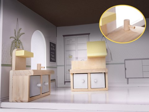 Drewniany Domek dla lalek z mebelkami wyposażeniem, składany, 70cm, wiek 3+