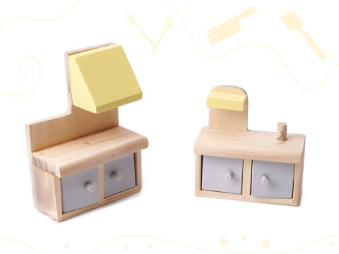 Drewniany Domek dla lalek z mebelkami wyposażeniem, składany, 70cm, wiek 3+