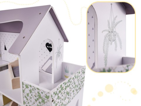 Drewniany Domek dla lalek z mebelkami wyposażeniem, składany, 70cm, wiek 3+