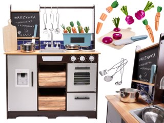 Drewniana kuchnia dla dziecka, kuchnia do zabawy + akcesoria LOFT czarna 3+