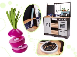 Drewniana kuchnia dla dziecka, kuchnia do zabawy + akcesoria LOFT czarna 3+
