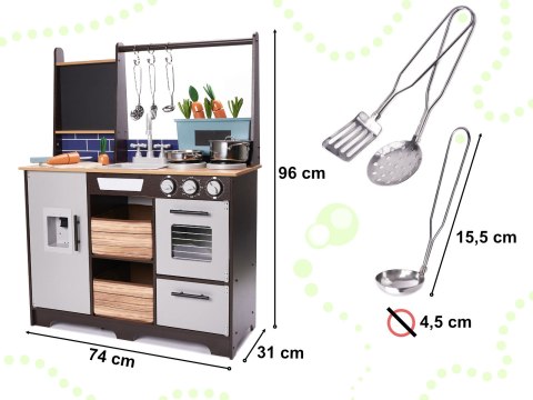 Drewniana kuchnia dla dziecka, kuchnia do zabawy + akcesoria LOFT czarna 3+