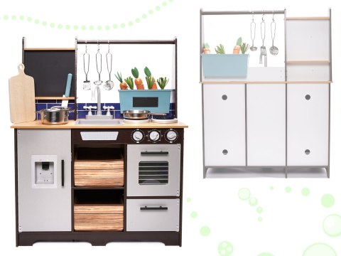 Drewniana kuchnia dla dziecka, kuchnia do zabawy + akcesoria LOFT czarna 3+