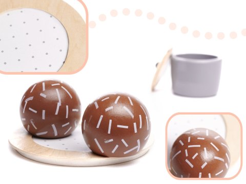 Zestaw kuchenny dla dzieci - serwis kawowy drewniany z tacką filiżanką 3+