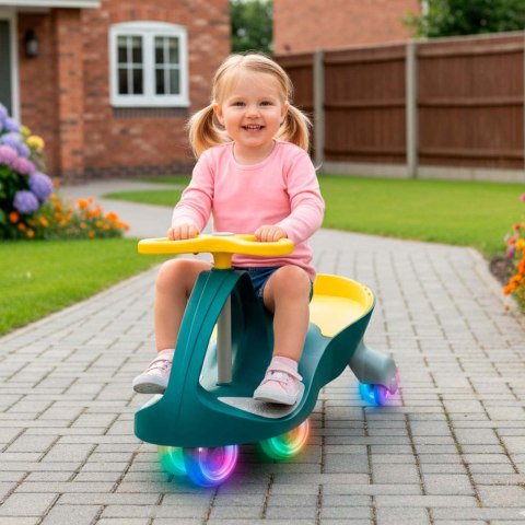 Jeździk grawitacyjny dla dzieci, świecące koła LED, zielono-żółty, wiek 3+