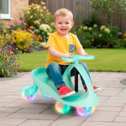 Jeździk grawitacyjny dziecięcy dla 3 latka, świecące koła LED, miętowy