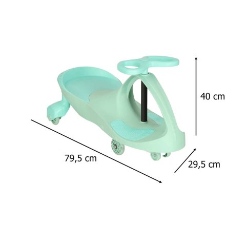 Jeździk grawitacyjny dziecięcy dla 3 latka, świecące koła LED, miętowy