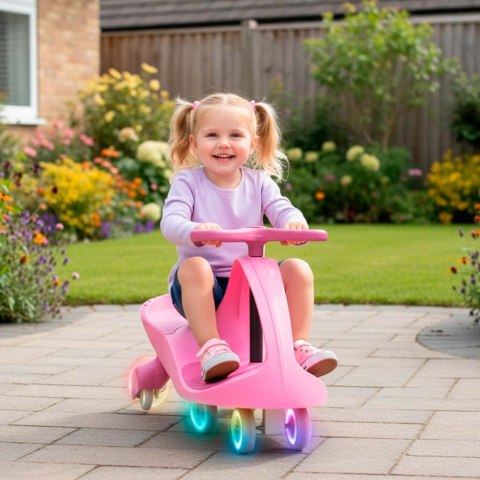 Jeździk grawitacyjny dla dzieci, świecące koła LED, różowy, wiek 3+