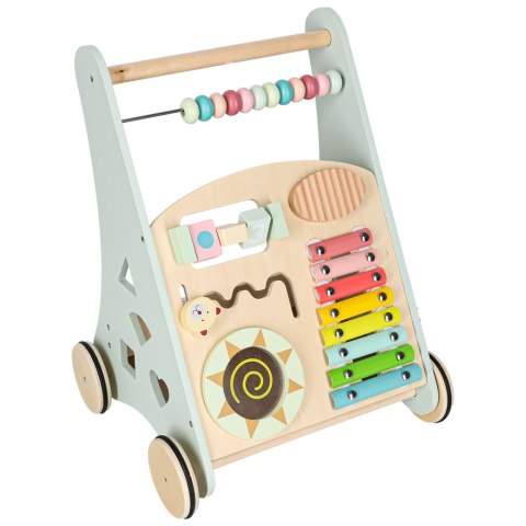 Pchacz do nauki chodzenia, chodzik edukacyjny z sorterem, drewniany wiek 1+