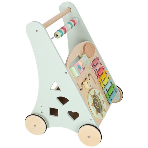 Pchacz do nauki chodzenia, chodzik edukacyjny z sorterem, drewniany wiek 1+