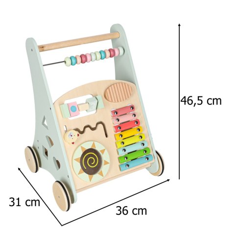 Pchacz do nauki chodzenia, chodzik edukacyjny z sorterem, drewniany wiek 1+