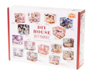 Domek dla lalek drewniany retro do złożenia DIY, lampki LED 13cm, wiek 8+