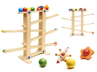 Tor kulkowy drewniany kulodrom Montessori duży, 4 kule + samochodzik, 18m+