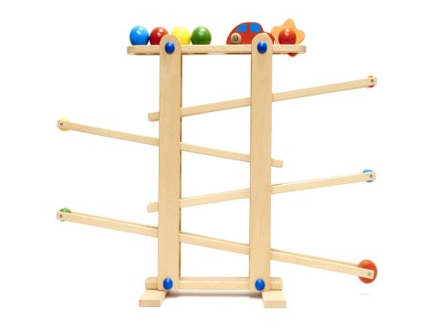 Tor kulkowy drewniany kulodrom Montessori duży, 4 kule + samochodzik, 18m+