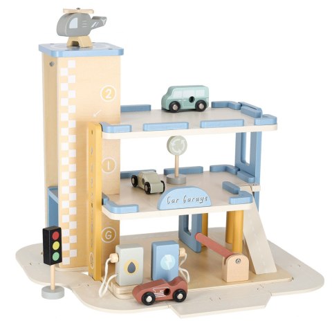 Garaż drewniany dla dzieci z windą, parking piętrowy +autka, helikopter, 3+