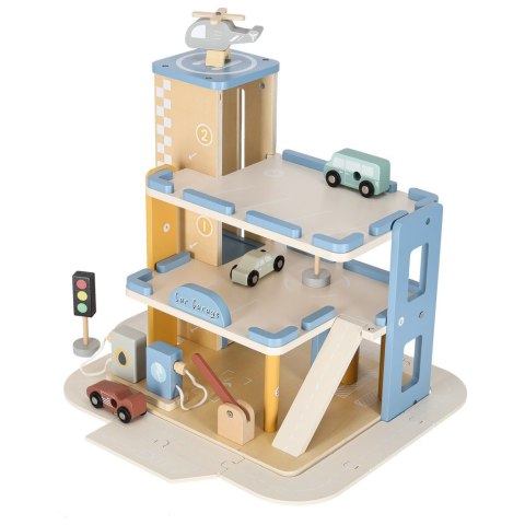 Garaż drewniany dla dzieci z windą, parking piętrowy