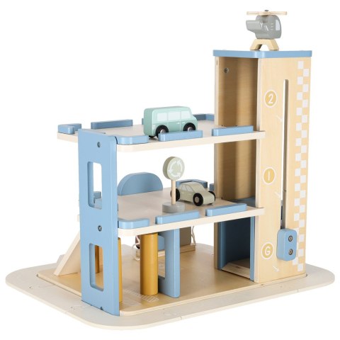 Garaż drewniany dla dzieci z windą, parking piętrowy +autka, helikopter, 3+