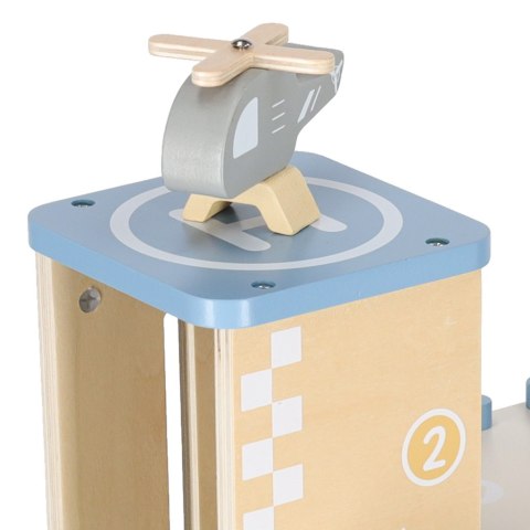 Garaż drewniany dla dzieci z windą, parking piętrowy +autka, helikopter, 3+