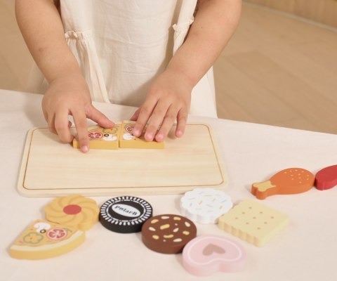 Drewniana kuchenka piekarnik + akcesoria, zestaw kuchenny dla dzieci, 3+