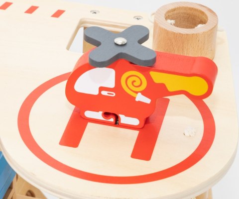 Drewniana remiza strażacka zabawka dla dzieci, klocki + wóz, Viga, wiek 3+